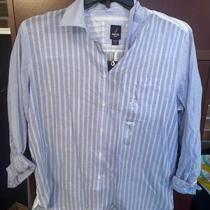 Nautica Blue Striped Casual Button Down Shirt